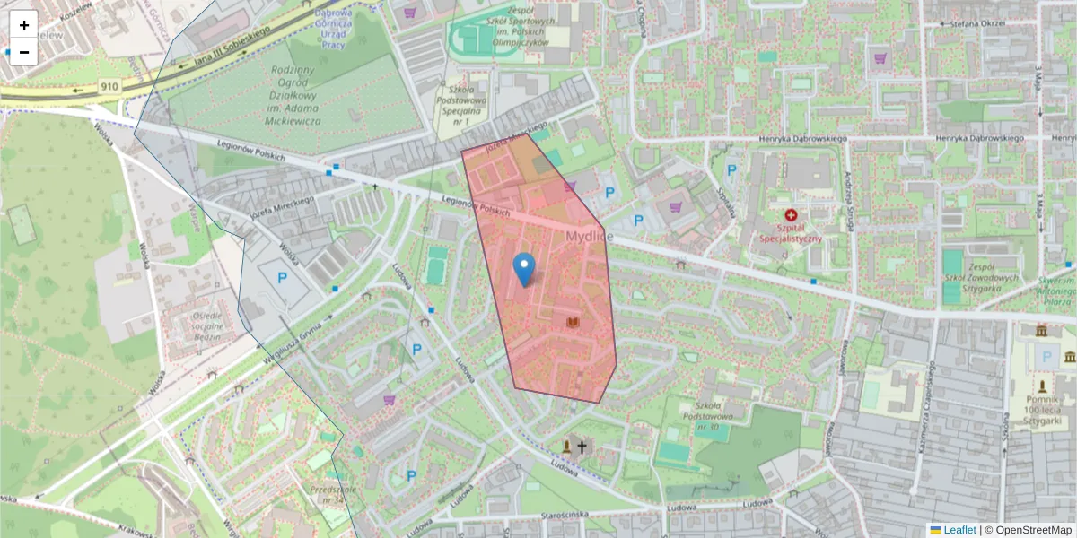 Szczegółowa mapa kodu pocztowego 41-310 z granicami, sąsiednimi kodami pocztowymi i urzędami pocztowymi