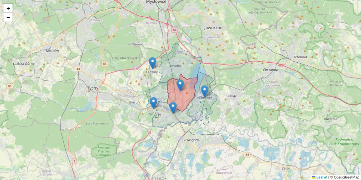Szczegółowa mapa kodu pocztowego 41-403 z granicami, sąsiednimi kodami pocztowymi i urzędami pocztowymi