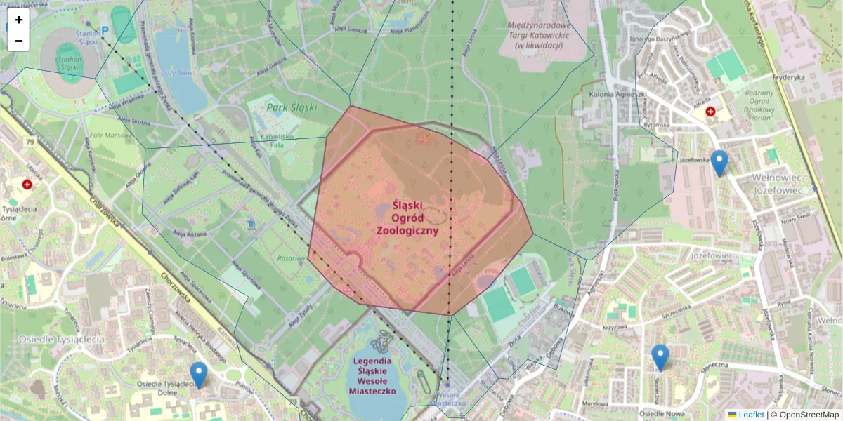 Szczegółowa mapa kodu pocztowego 41-501 z granicami, sąsiednimi kodami pocztowymi i urzędami pocztowymi
