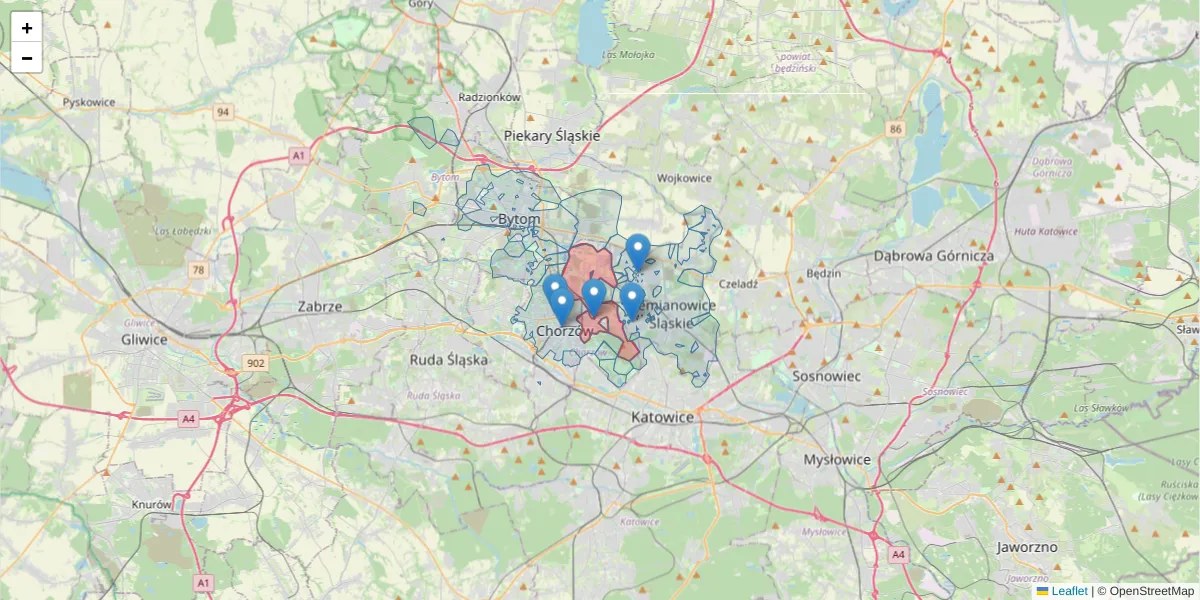 Szczegółowa mapa kodu pocztowego 41-503 z granicami, sąsiednimi kodami pocztowymi i urzędami pocztowymi
