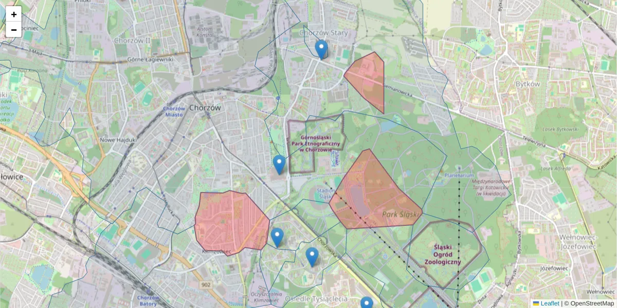 Szczegółowa mapa kodu pocztowego 41-516 z granicami, sąsiednimi kodami pocztowymi i urzędami pocztowymi