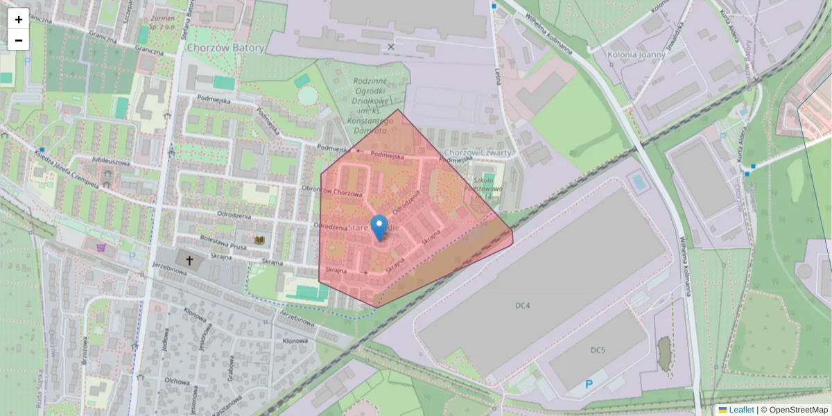 Szczegółowa mapa kodu pocztowego 41-518 z granicami, sąsiednimi kodami pocztowymi i urzędami pocztowymi