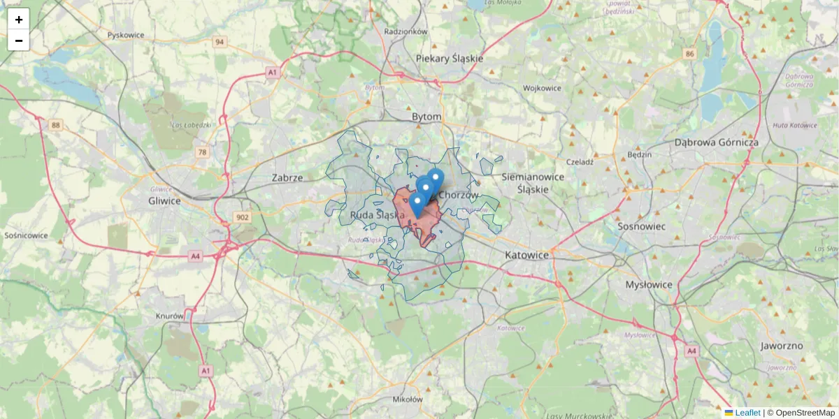 Szczegółowa mapa kodu pocztowego 41-600 z granicami, sąsiednimi kodami pocztowymi i urzędami pocztowymi