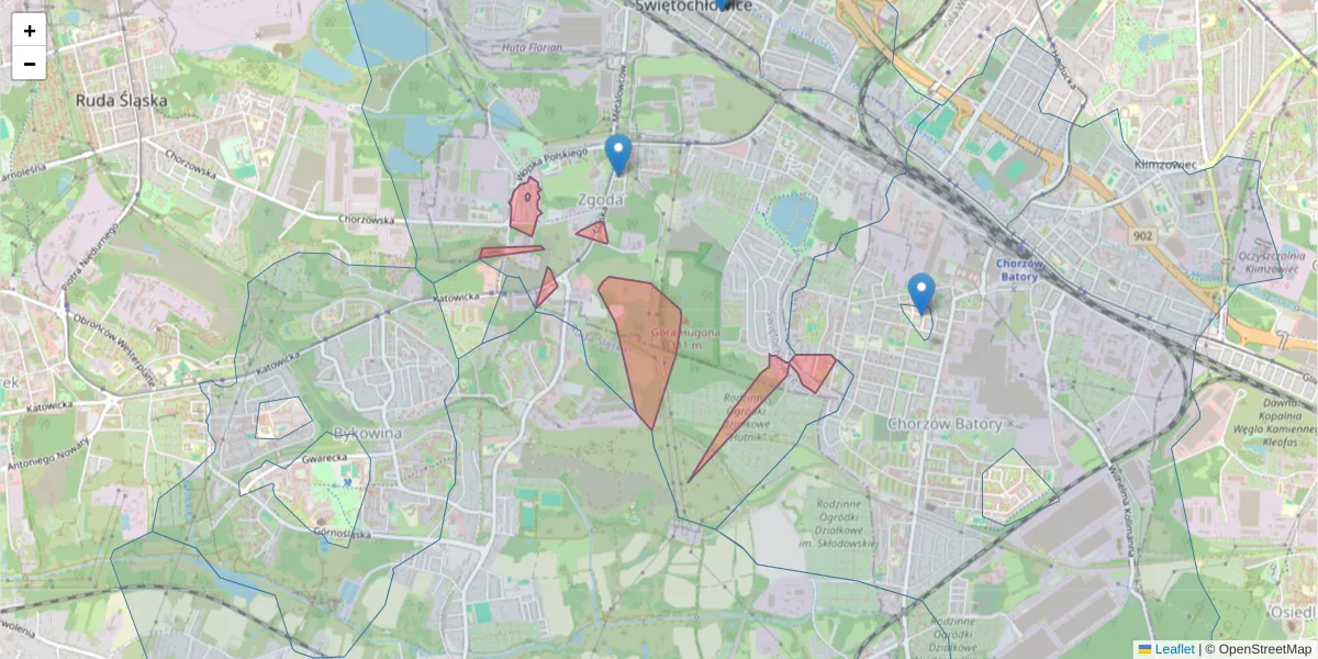 Szczegółowa mapa kodu pocztowego 41-603 z granicami, sąsiednimi kodami pocztowymi i urzędami pocztowymi
