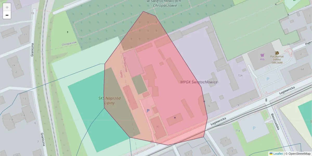 Szczegółowa mapa kodu pocztowego 41-604 z granicami, sąsiednimi kodami pocztowymi i urzędami pocztowymi