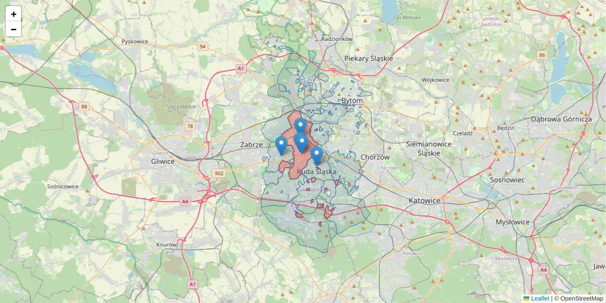 Szczegółowa mapa kodu pocztowego 41-700 z granicami, sąsiednimi kodami pocztowymi i urzędami pocztowymi