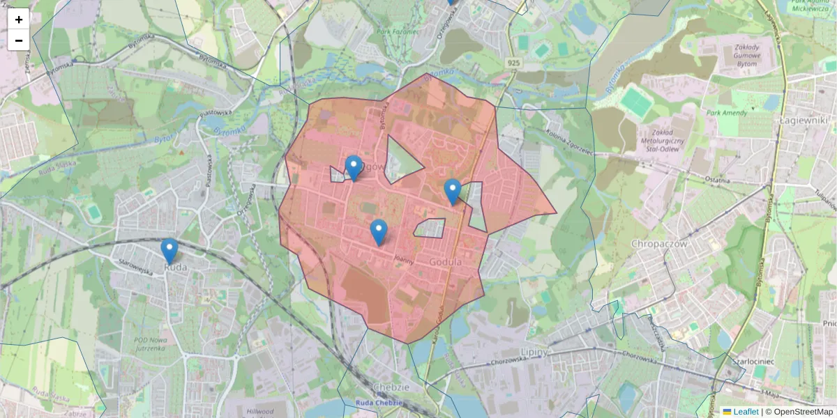 Szczegółowa mapa kodu pocztowego 41-712 z granicami, sąsiednimi kodami pocztowymi i urzędami pocztowymi