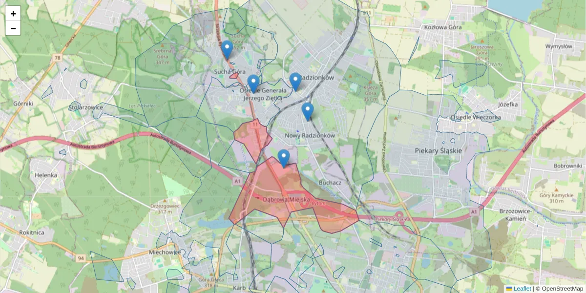 Szczegółowa mapa kodu pocztowego 41-914 z granicami, sąsiednimi kodami pocztowymi i urzędami pocztowymi