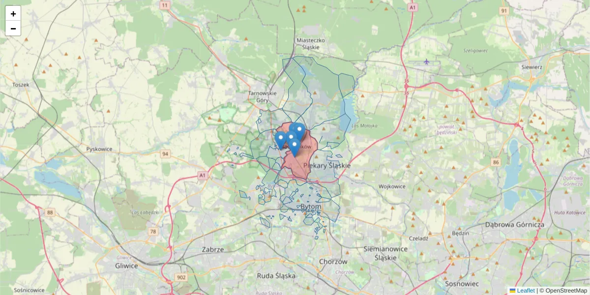 Szczegółowa mapa kodu pocztowego 41-922 z granicami, sąsiednimi kodami pocztowymi i urzędami pocztowymi