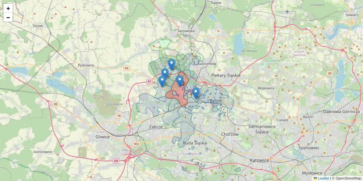 Szczegółowa mapa kodu pocztowego 41-923 z granicami, sąsiednimi kodami pocztowymi i urzędami pocztowymi