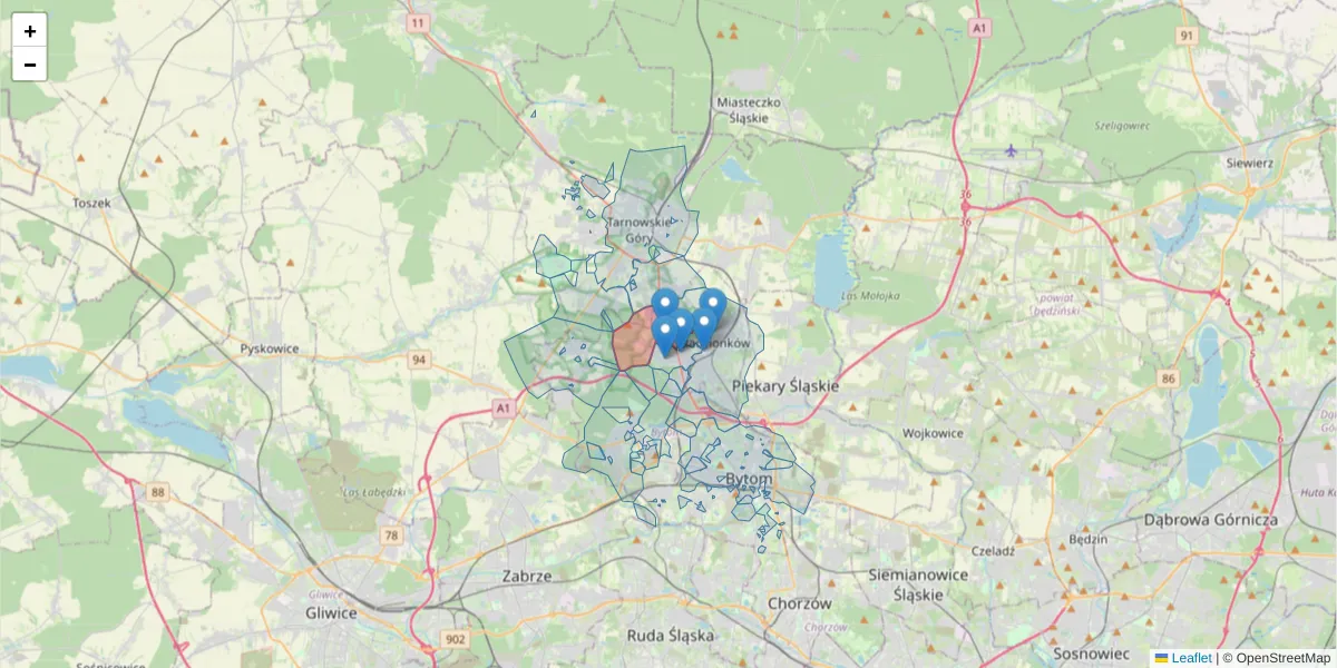Szczegółowa mapa kodu pocztowego 41-935 z granicami, sąsiednimi kodami pocztowymi i urzędami pocztowymi