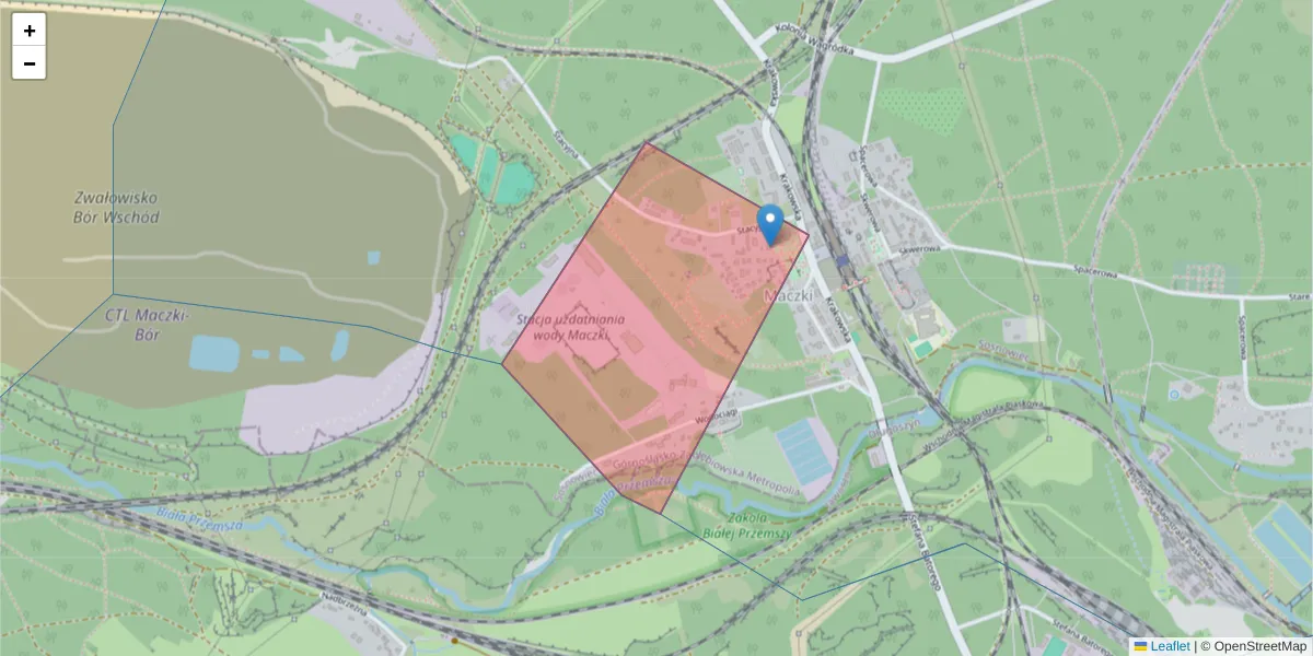 Szczegółowa mapa kodu pocztowego 41-953 z granicami, sąsiednimi kodami pocztowymi i urzędami pocztowymi