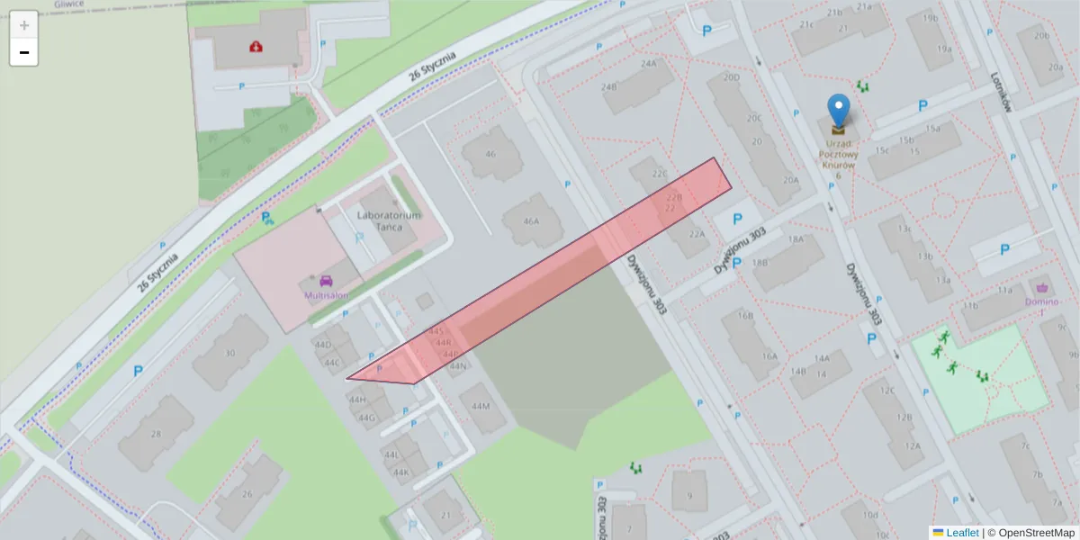 Szczegółowa mapa kodu pocztowego 41-960 z granicami, sąsiednimi kodami pocztowymi i urzędami pocztowymi