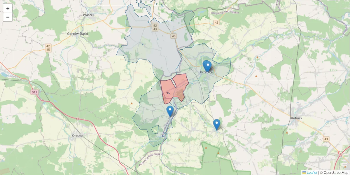 Szczegółowa mapa kodu pocztowego 42-161 z granicami, sąsiednimi kodami pocztowymi i urzędami pocztowymi