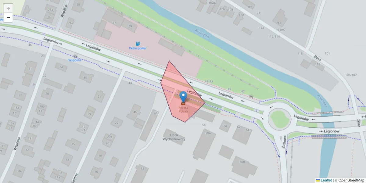 Szczegółowa mapa kodu pocztowego 42-213 z granicami, sąsiednimi kodami pocztowymi i urzędami pocztowymi