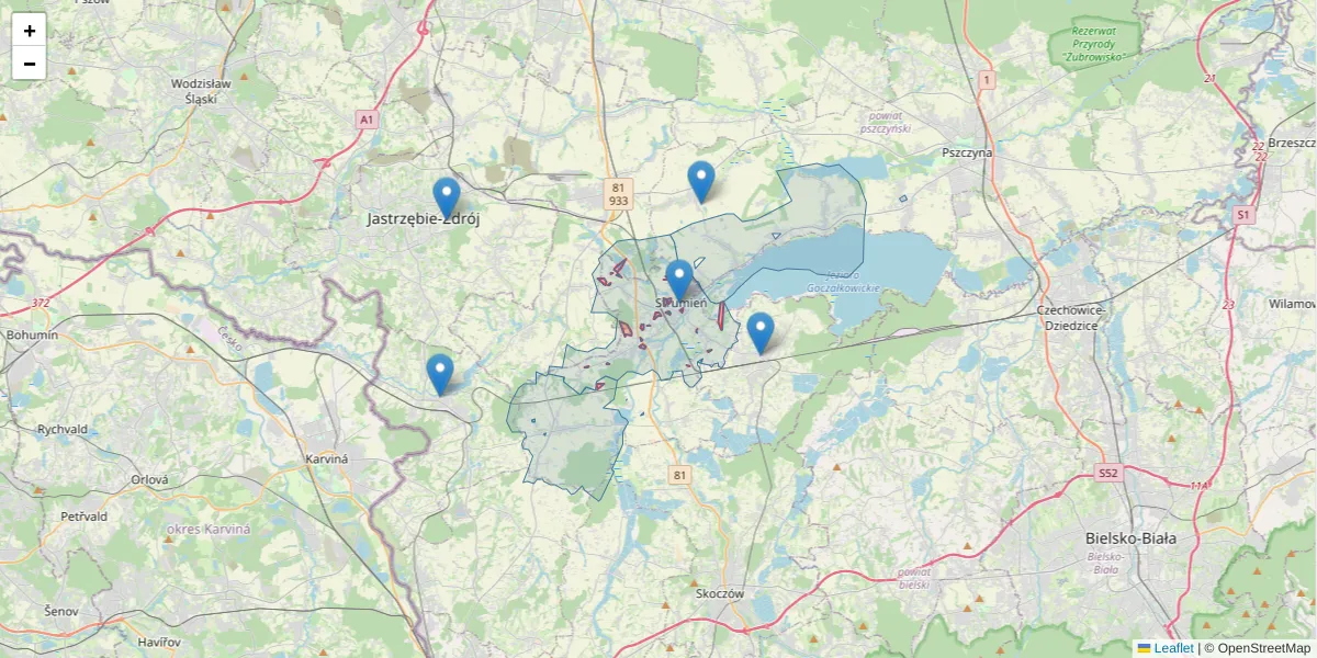 Szczegółowa mapa kodu pocztowego 42-246 z granicami, sąsiednimi kodami pocztowymi i urzędami pocztowymi