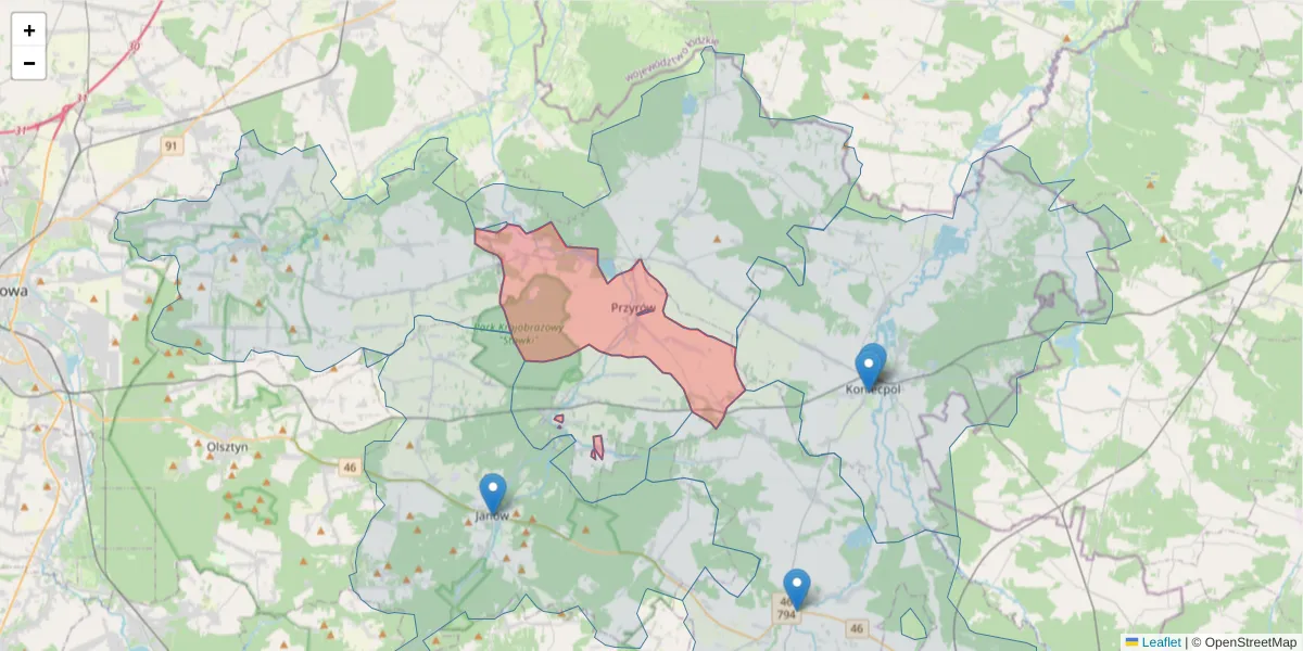 Szczegółowa mapa kodu pocztowego 42-248 z granicami, sąsiednimi kodami pocztowymi i urzędami pocztowymi