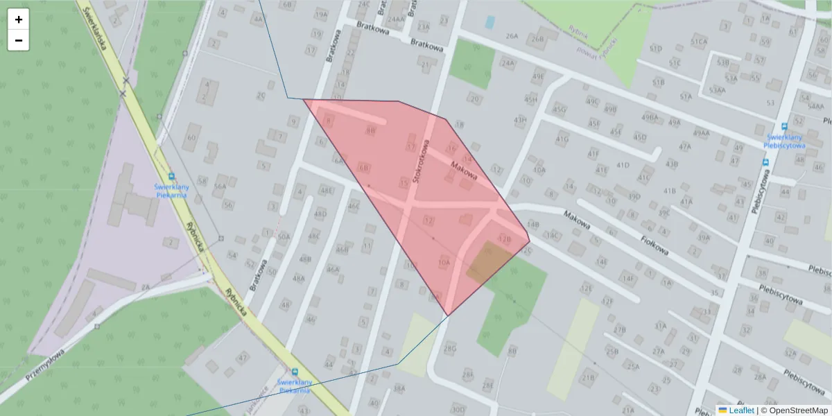 Szczegółowa mapa kodu pocztowego 42-266 z granicami, sąsiednimi kodami pocztowymi i urzędami pocztowymi