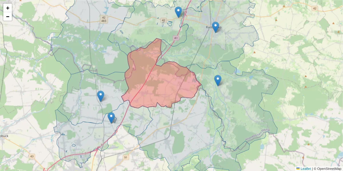 Szczegółowa mapa kodu pocztowego 42-282 z granicami, sąsiednimi kodami pocztowymi i urzędami pocztowymi