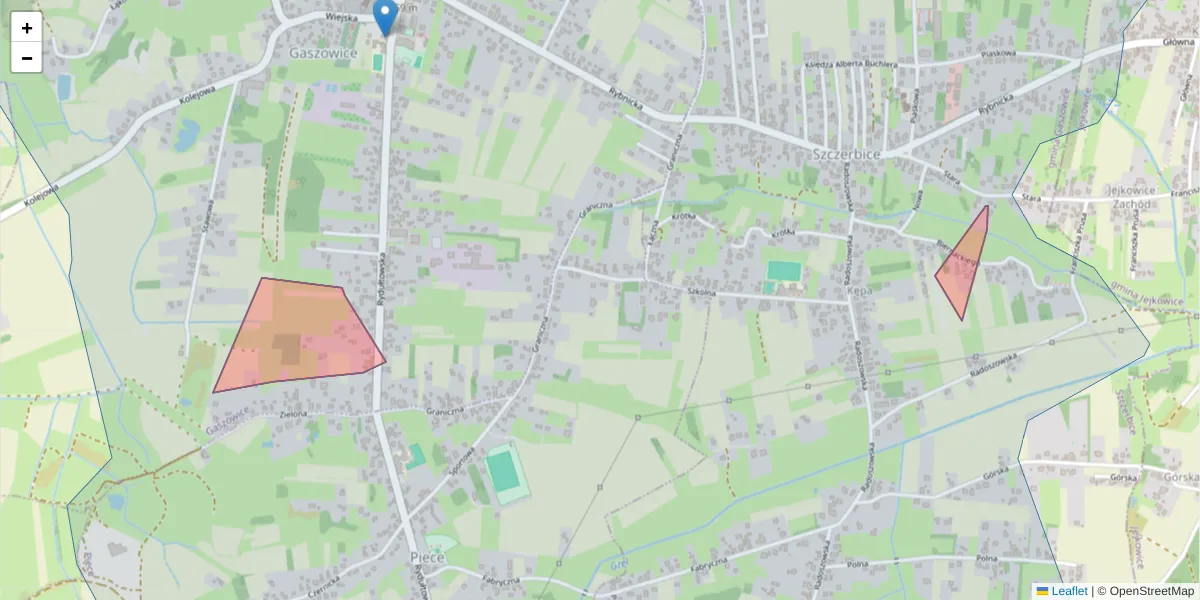 Szczegółowa mapa kodu pocztowego 42-293 z granicami, sąsiednimi kodami pocztowymi i urzędami pocztowymi