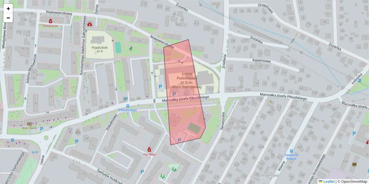 Szczegółowa mapa kodu pocztowego 42-401 z granicami, sąsiednimi kodami pocztowymi i urzędami pocztowymi