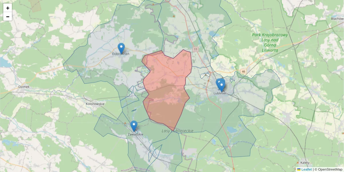 Szczegółowa mapa kodu pocztowego 42-772 z granicami, sąsiednimi kodami pocztowymi i urzędami pocztowymi