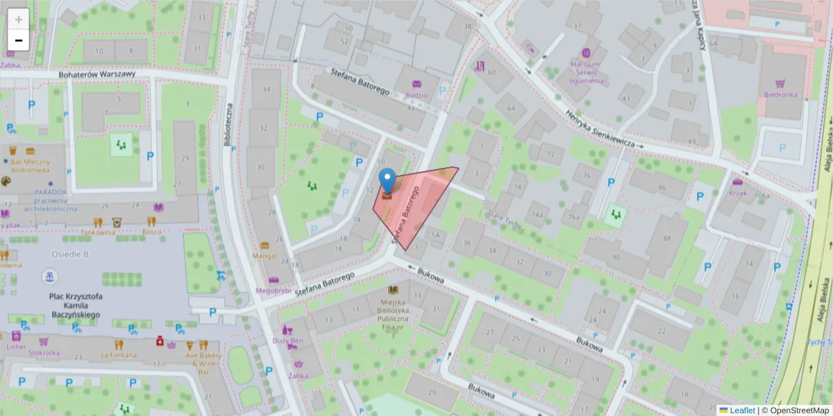 Szczegółowa mapa kodu pocztowego 43-108 z granicami, sąsiednimi kodami pocztowymi i urzędami pocztowymi