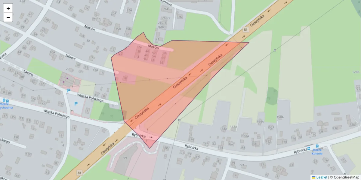 Szczegółowa mapa kodu pocztowego 43-195 z granicami, sąsiednimi kodami pocztowymi i urzędami pocztowymi