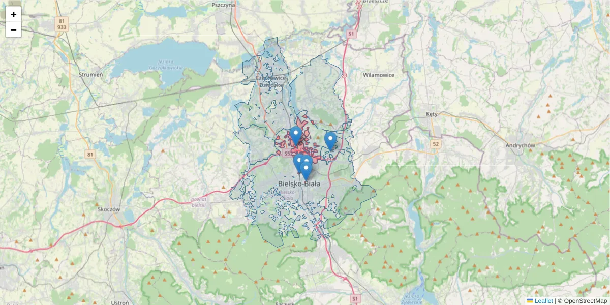 Szczegółowa mapa kodu pocztowego 43-346 z granicami, sąsiednimi kodami pocztowymi i urzędami pocztowymi