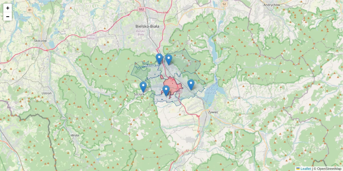 Szczegółowa mapa kodu pocztowego 43-378 z granicami, sąsiednimi kodami pocztowymi i urzędami pocztowymi