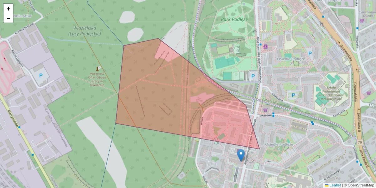Szczegółowa mapa kodu pocztowego 43-609 z granicami, sąsiednimi kodami pocztowymi i urzędami pocztowymi