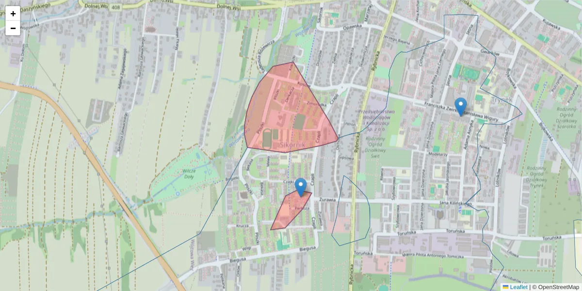 Szczegółowa mapa kodu pocztowego 44-114 z granicami, sąsiednimi kodami pocztowymi i urzędami pocztowymi