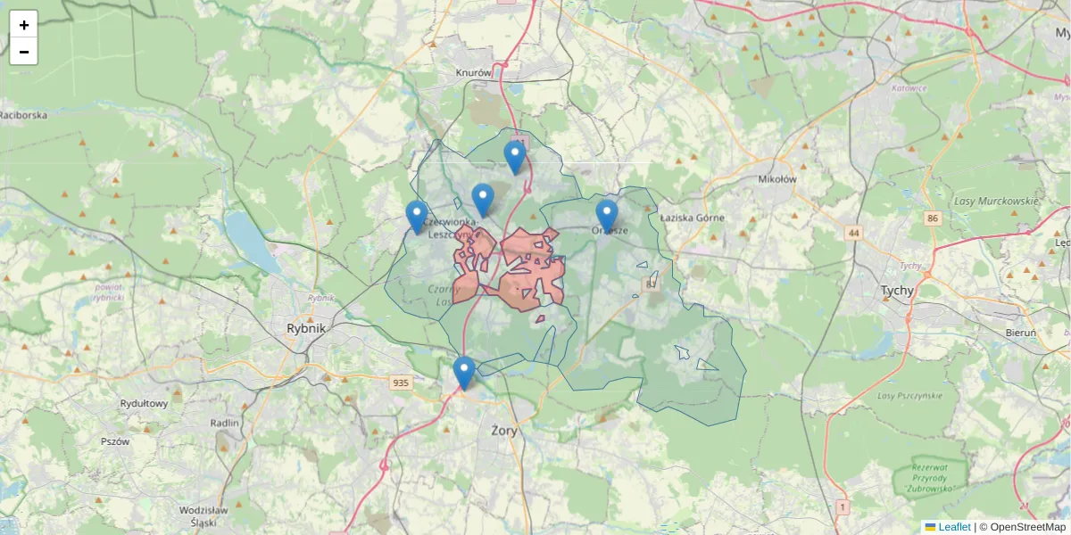 Szczegółowa mapa kodu pocztowego 44-237 z granicami, sąsiednimi kodami pocztowymi i urzędami pocztowymi