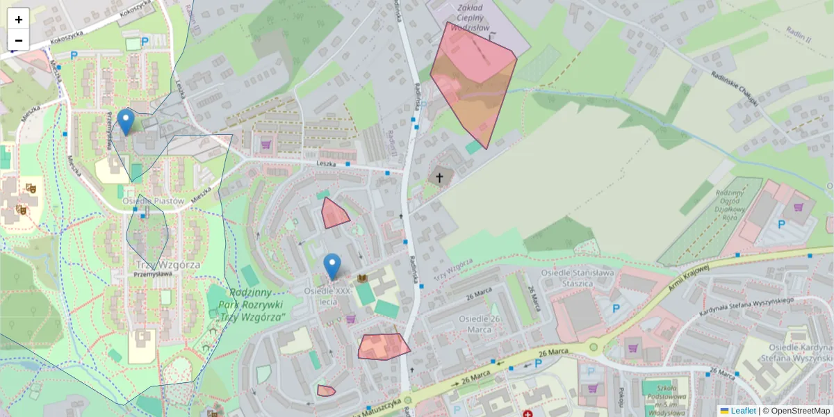 Szczegółowa mapa kodu pocztowego 44-286 z granicami, sąsiednimi kodami pocztowymi i urzędami pocztowymi