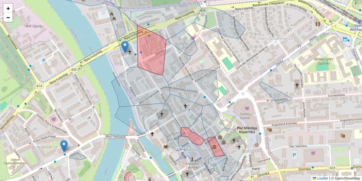 Szczegółowa mapa kodu pocztowego 45-006 z granicami, sąsiednimi kodami pocztowymi i urzędami pocztowymi