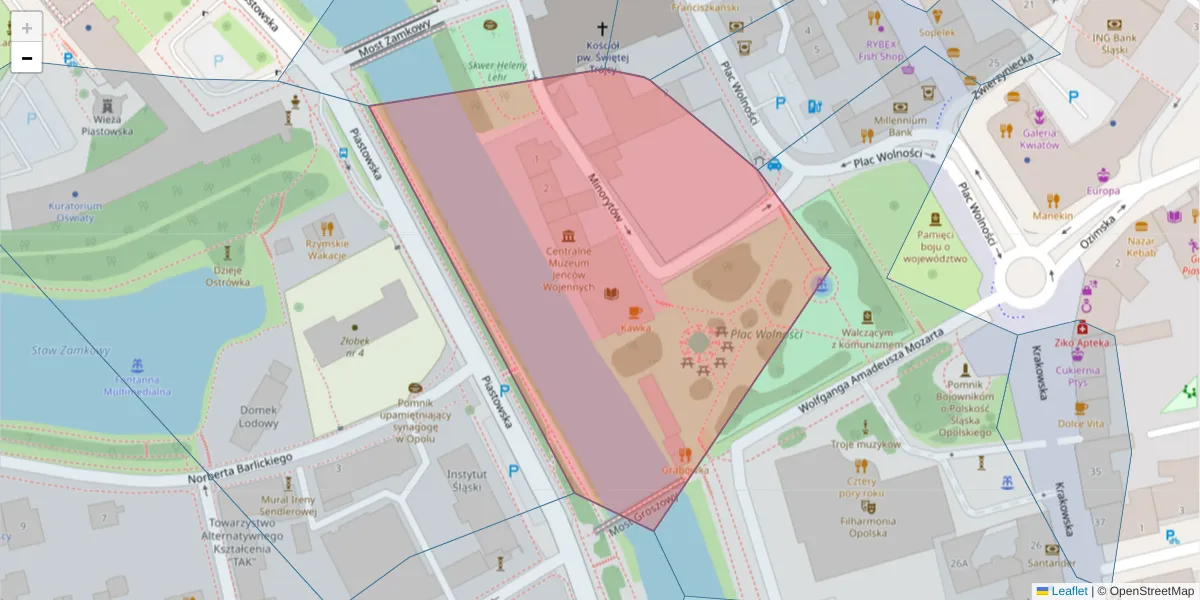 Szczegółowa mapa kodu pocztowego 45-017 z granicami, sąsiednimi kodami pocztowymi i urzędami pocztowymi