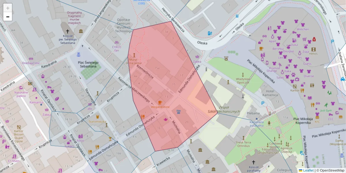 Szczegółowa mapa kodu pocztowego 45-027 z granicami, sąsiednimi kodami pocztowymi i urzędami pocztowymi