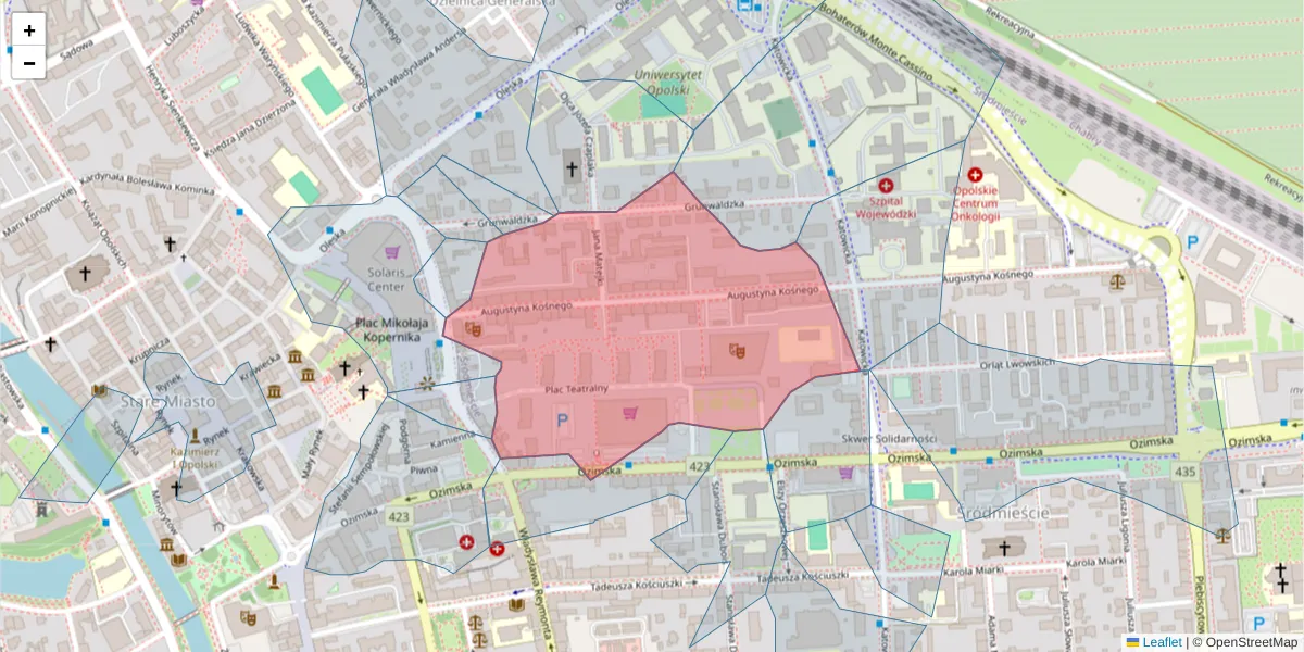 Szczegółowa mapa kodu pocztowego 45-056 z granicami, sąsiednimi kodami pocztowymi i urzędami pocztowymi