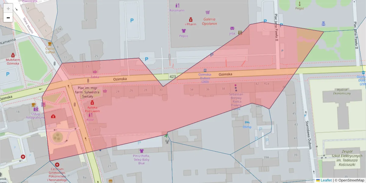Szczegółowa mapa kodu pocztowego 45-058 z granicami, sąsiednimi kodami pocztowymi i urzędami pocztowymi