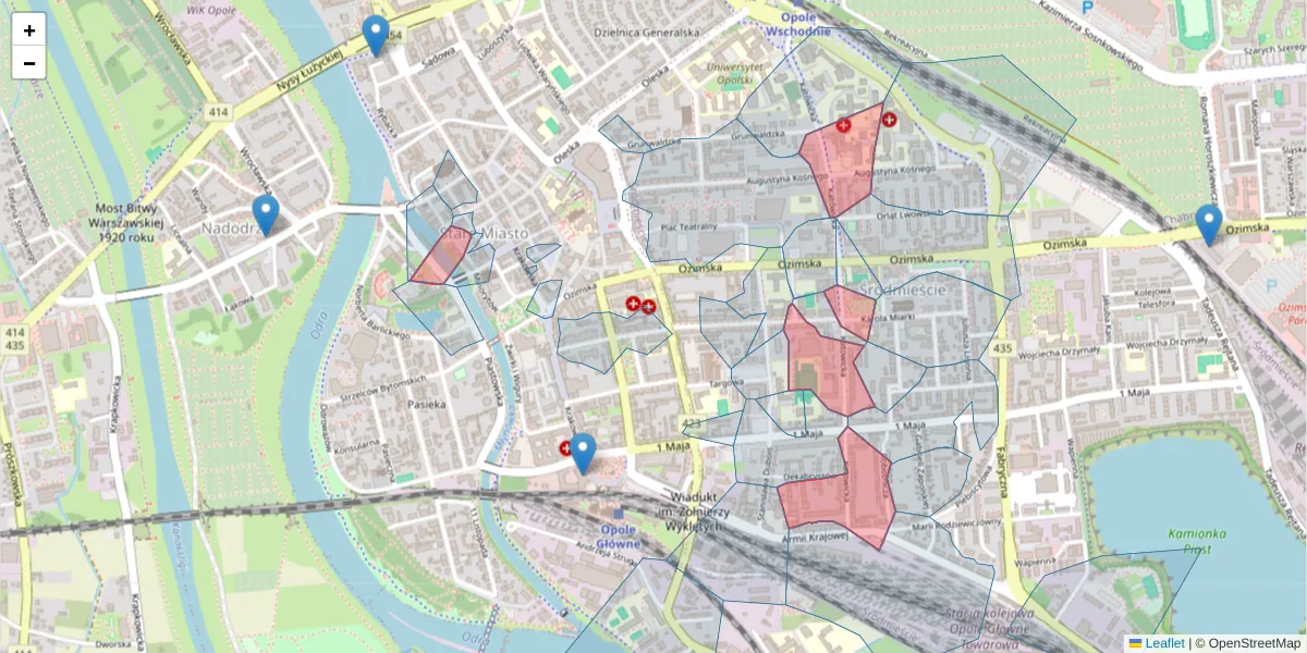 Szczegółowa mapa kodu pocztowego 45-061 z granicami, sąsiednimi kodami pocztowymi i urzędami pocztowymi