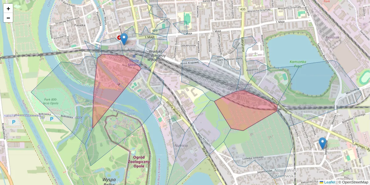 Szczegółowa mapa kodu pocztowego 45-073 z granicami, sąsiednimi kodami pocztowymi i urzędami pocztowymi