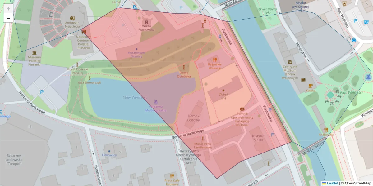 Szczegółowa mapa kodu pocztowego 45-083 z granicami, sąsiednimi kodami pocztowymi i urzędami pocztowymi