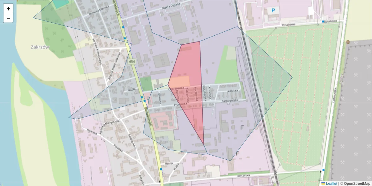 Szczegółowa mapa kodu pocztowego 45-135 z granicami, sąsiednimi kodami pocztowymi i urzędami pocztowymi