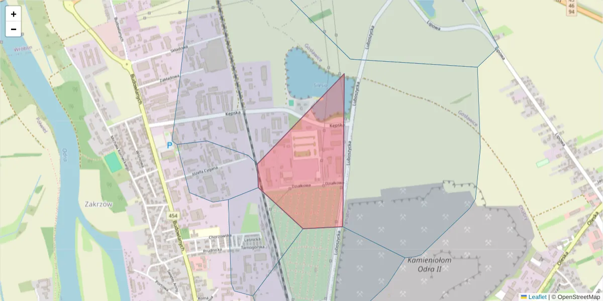 Szczegółowa mapa kodu pocztowego 45-144 z granicami, sąsiednimi kodami pocztowymi i urzędami pocztowymi