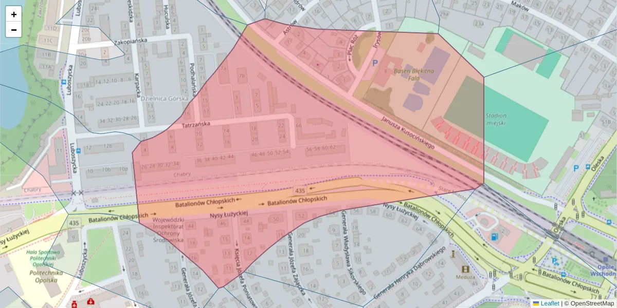 Szczegółowa mapa kodu pocztowego 45-217 z granicami, sąsiednimi kodami pocztowymi i urzędami pocztowymi