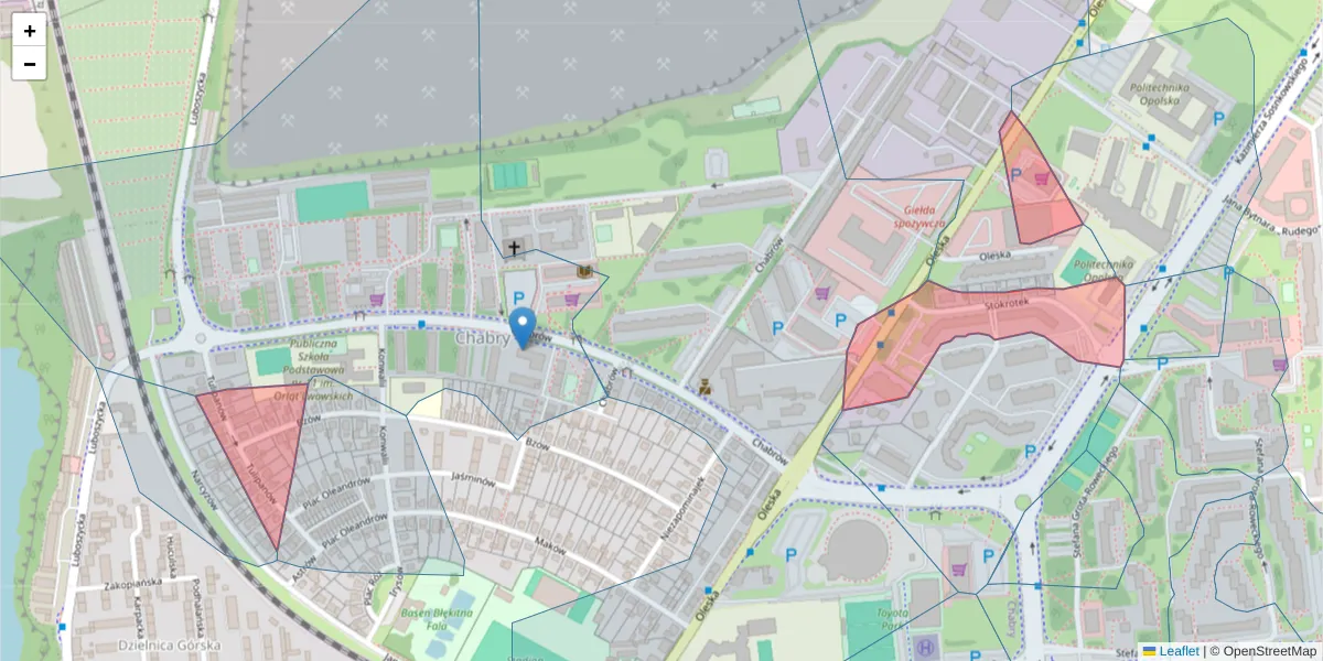 Szczegółowa mapa kodu pocztowego 45-219 z granicami, sąsiednimi kodami pocztowymi i urzędami pocztowymi