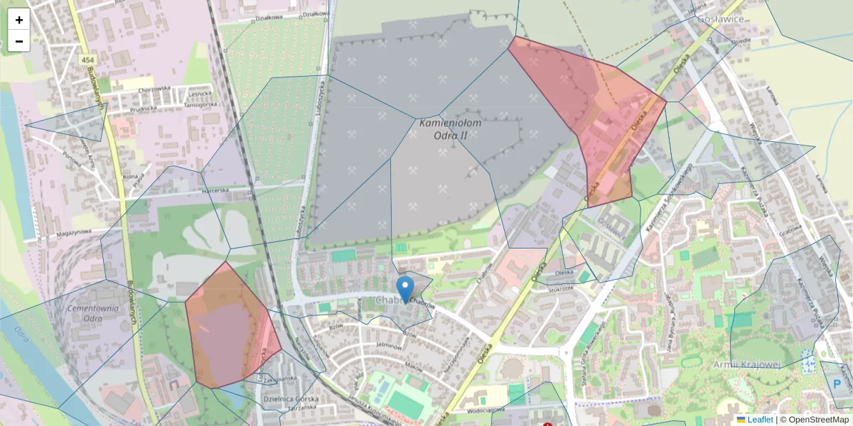 Szczegółowa mapa kodu pocztowego 45-233 z granicami, sąsiednimi kodami pocztowymi i urzędami pocztowymi
