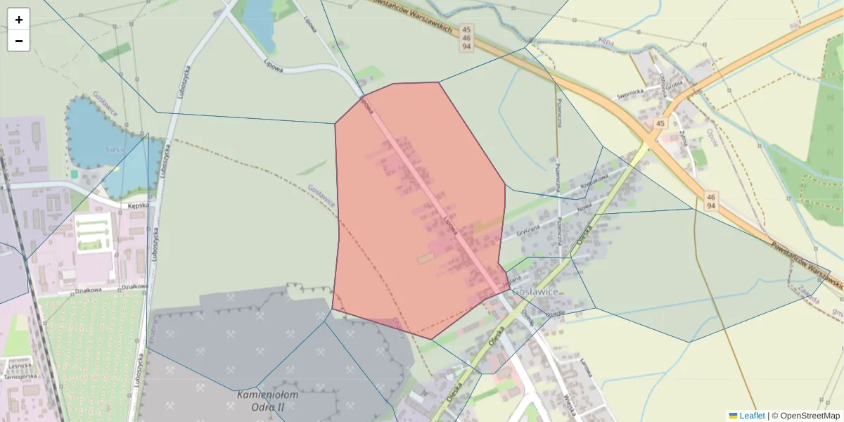 Szczegółowa mapa kodu pocztowego 45-234 z granicami, sąsiednimi kodami pocztowymi i urzędami pocztowymi