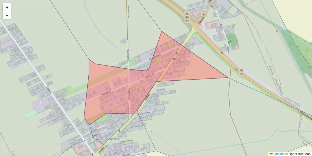 Szczegółowa mapa kodu pocztowego 45-235 z granicami, sąsiednimi kodami pocztowymi i urzędami pocztowymi