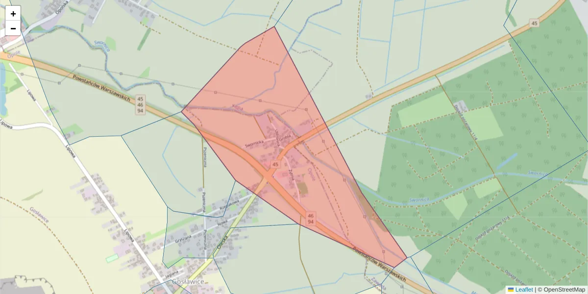 Szczegółowa mapa kodu pocztowego 45-237 z granicami, sąsiednimi kodami pocztowymi i urzędami pocztowymi